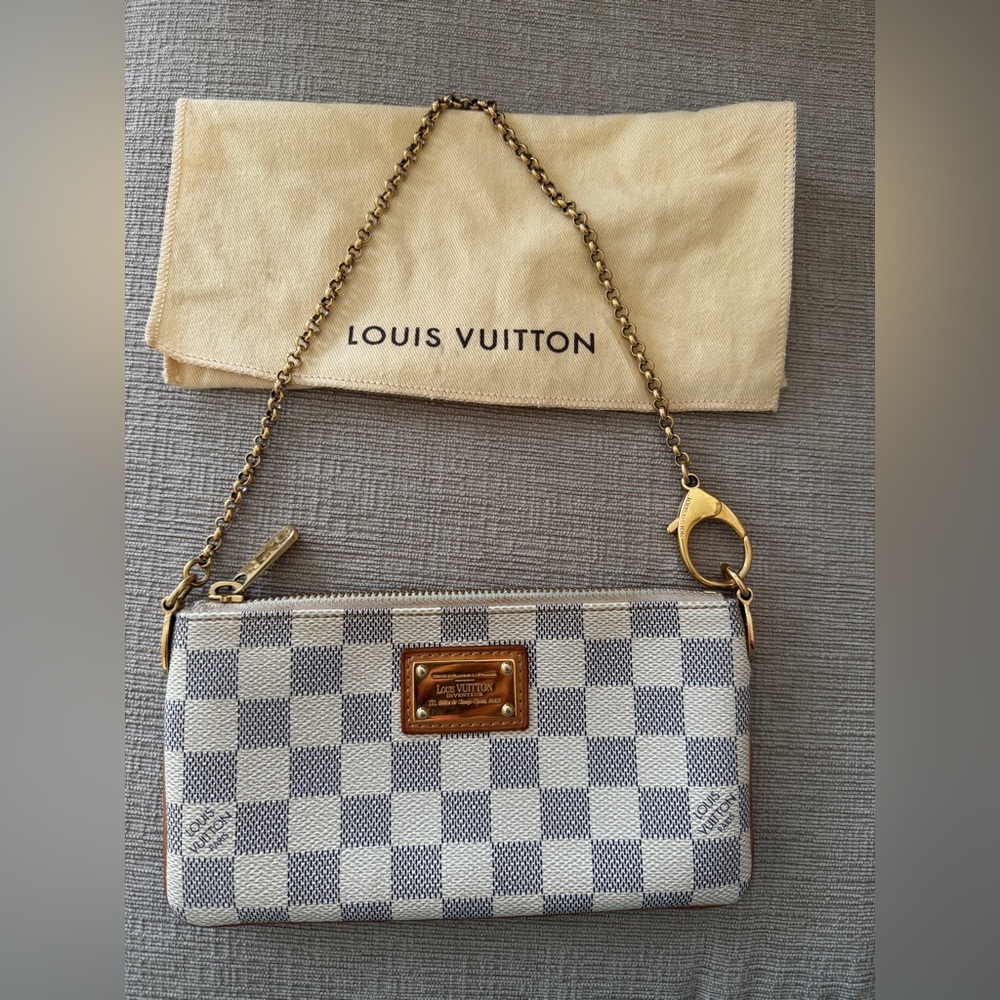 Louis Vuitton Azur Milla MM Purse and Wristlet Checkered Clutch Gold/ White